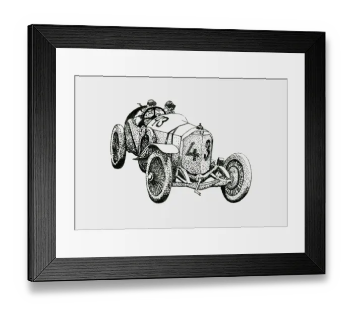 Framed Print : Black and white illustration of early Audi racing car