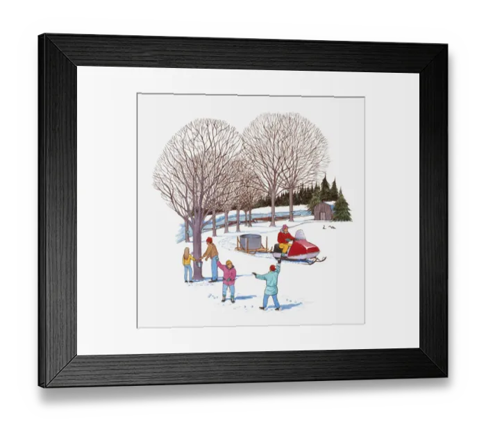 Framed Print : Illustration of adults and children using the natural resources snow and ice provide Framed Print : Illustration of adults and children using the natural resources snow and ice provide