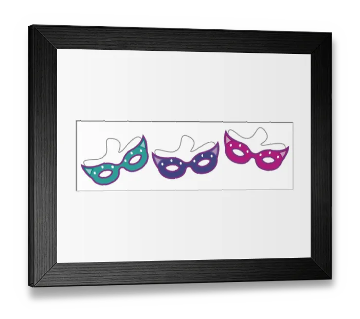 Framed Print : Digital illustration of three colourful eye masks Framed Print : Digital illustration of three colourful eye masks