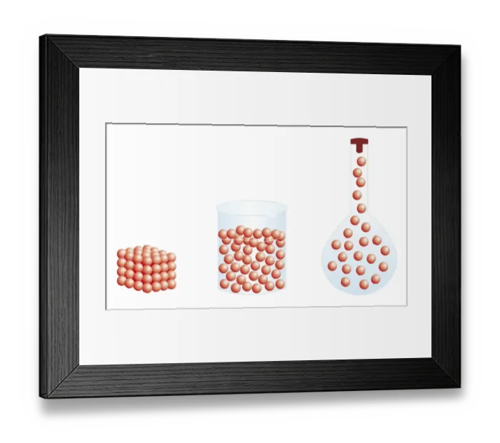 Framed Print : Digital illustration of showing shape and volume of solid gas, and liquid gas taking shape of conica Framed Print : Digital illustration of showing shape and volume of solid gas, and liquid gas taking shape of conica