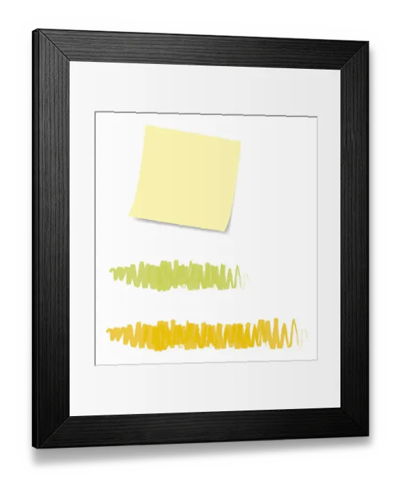 Framed Print : Digital illustration of blank adhesive note and felt tip pen colouring squiggles Framed Print : Digital illustration of blank adhesive note and felt tip pen colouring squiggles