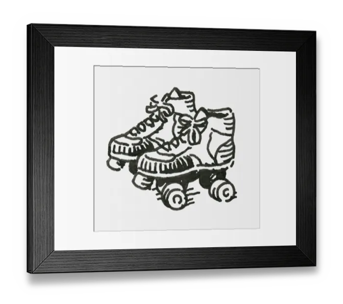 Framed Print : Black and white digital illustration of pair of childs roller skates Framed Print : Black and white digital illustration of pair of childs roller skates