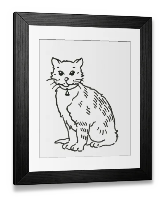 Framed Print : Black and white digital illustration of cat wearing collar with bell Framed Print : Black and white digital illustration of cat wearing collar with bell