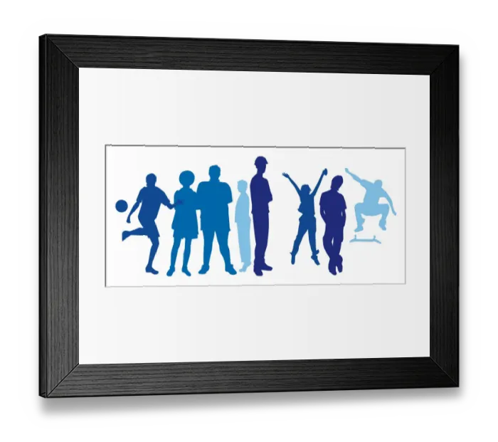 Framed Print : Digital illustration of of people standing still and participating in activities Framed Print : Digital illustration of of people standing still and participating in activities
