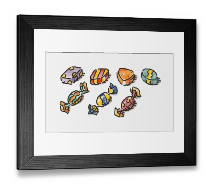 Framed Print : Digital illustration of colourfully wrapped sweets Framed Print : Digital illustration of colourfully wrapped sweets