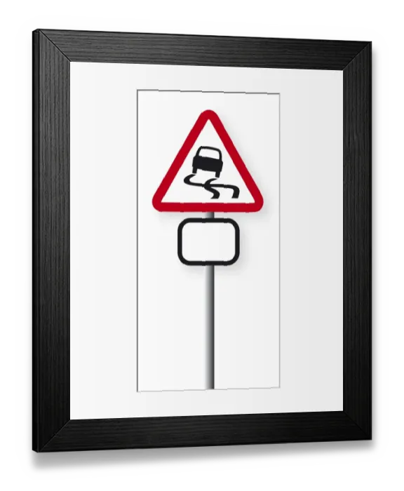 Framed Print : Digital illustration of sign warning of icy road ahead Framed Print : Digital illustration of sign warning of icy road ahead