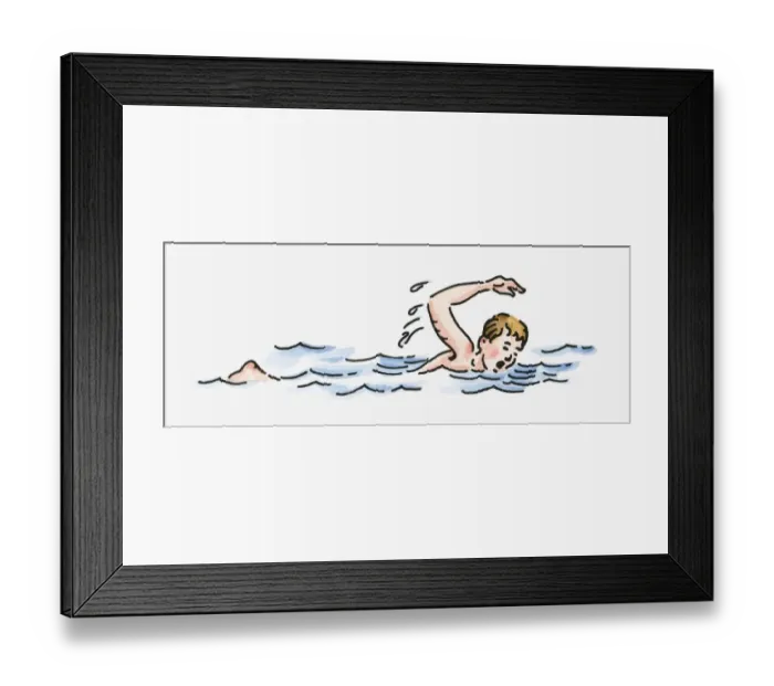 Framed Print : Digital illustration of boy swimming front crawl in sea Framed Print : Digital illustration of boy swimming front crawl in sea