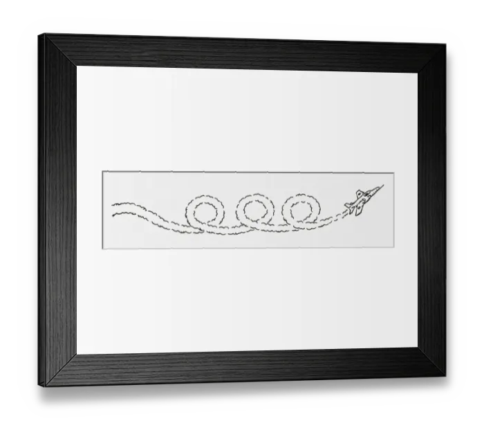 Framed Print : Black and white digital illustration of vapour trail looping behind military jet Framed Print : Black and white digital illustration of vapour trail looping behind military jet