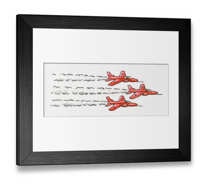 Framed Print : Digital illustration of three red Hawk aeroplanes flying in formation Framed Print : Digital illustration of three red Hawk aeroplanes flying in formation
