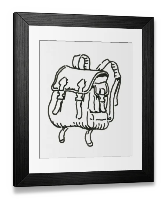 Framed Print : Black and white digital illustration of satchel Framed Print : Black and white digital illustration of satchel