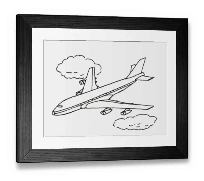 Framed Print : Black and white digital illustration of commercial aircraft above the clouds Framed Print : Black and white digital illustration of commercial aircraft above the clouds