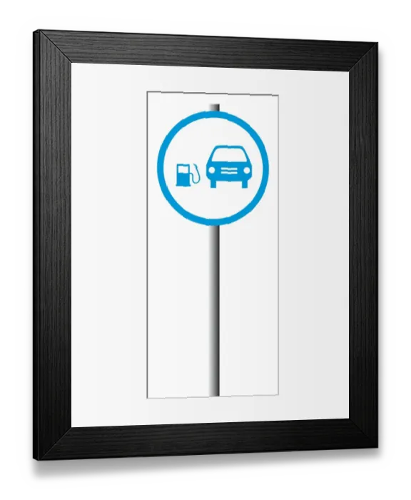 Framed Print : Digital illustration of car and fuel pump in circular sign