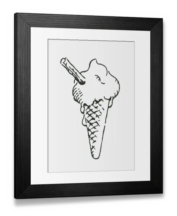 Framed Print : Black and white digital illustration of melting ice cream cone with chocolate flake Framed Print : Black and white digital illustration of melting ice cream cone with chocolate flake