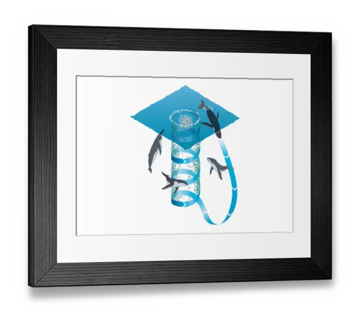 Framed Print : Digital illustration showing ring of foam technique used by Whales in hunting shaols of fish