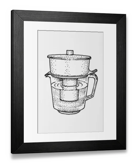 Framed Print : Black and white illustration of household water purifier Framed Print : Black and white illustration of household water purifier