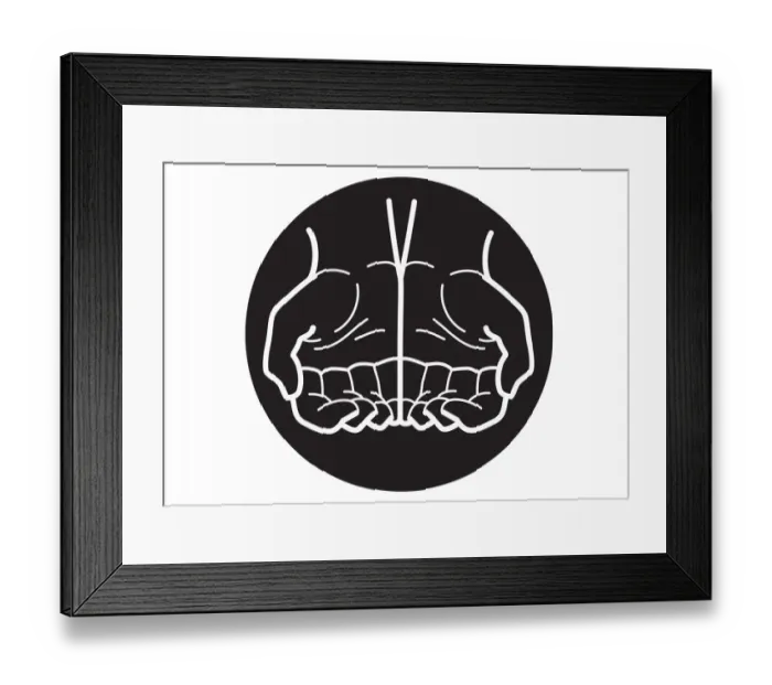 Framed Print : Black and white digital illustration of two cupped hands in black circle Framed Print : Black and white digital illustration of two cupped hands in black circle