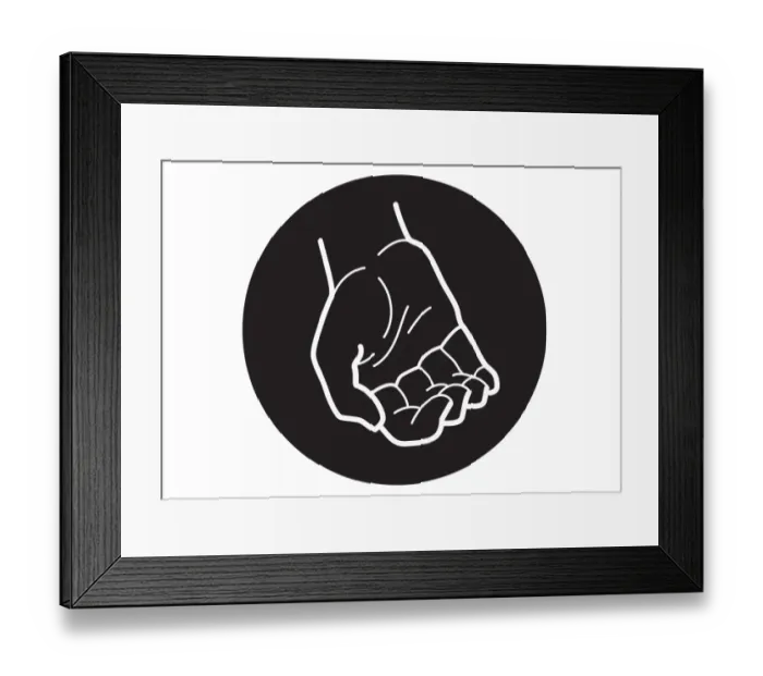 Framed Print : Black and white digital illustration of cupped hand in black circle Framed Print : Black and white digital illustration of cupped hand in black circle