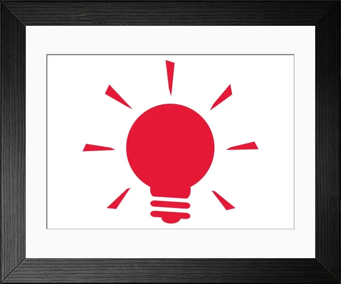 Framed Print : Digital illustration of illuminated red lightbulb Framed Print : Digital illustration of illuminated red lightbulb