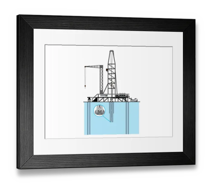 Framed Print : Digital illustration of jackup oil rig designed to extract oil from shallow water Framed Print : Digital illustration of jackup oil rig designed to extract oil from shallow water