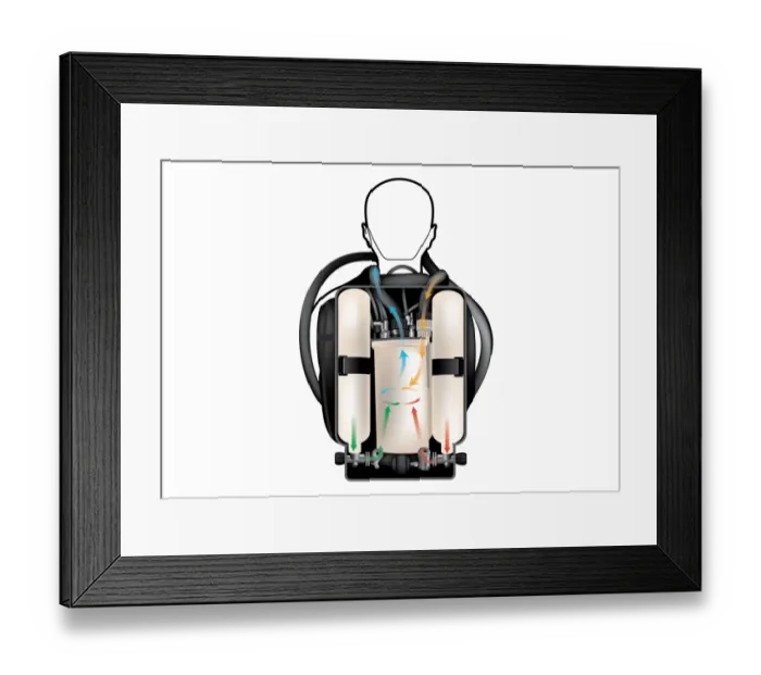 Framed Print : Digital illustration of scuba diving oxygen rebreather Framed Print : Digital illustration of scuba diving oxygen rebreather