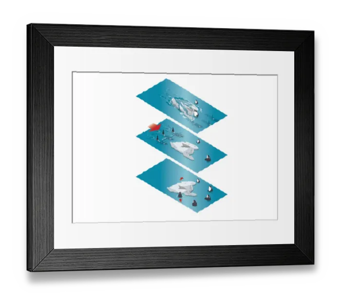 Framed Print : Sequence of digital illustrations showing Killer Whales (Orcinus orca) wave hunting for seals resting on ice floes Framed Print : Sequence of digital illustrations showing Killer Whales (Orcinus orca) wave hunting for seals resting on ice floes