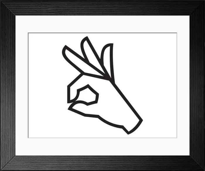 Framed Print : Black and white digital illustration representing OK sign gesture using finger and thumb Framed Print : Black and white digital illustration representing OK sign gesture using finger and thumb