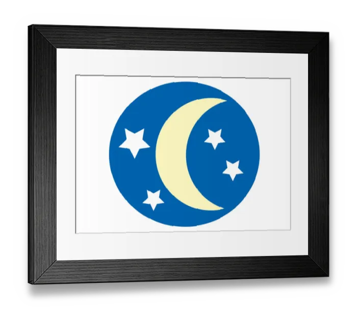 Framed Print : Digital illustration representing crescent moon and stars in blue circle Framed Print : Digital illustration representing crescent moon and stars in blue circle