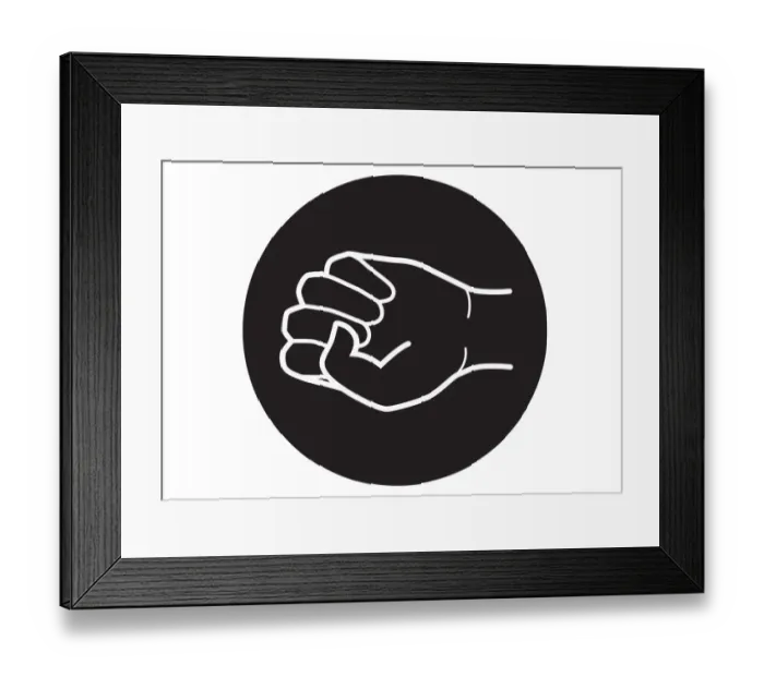 Framed Print : Black and white digital illustration of clenched fist in black circle Framed Print : Black and white digital illustration of clenched fist in black circle