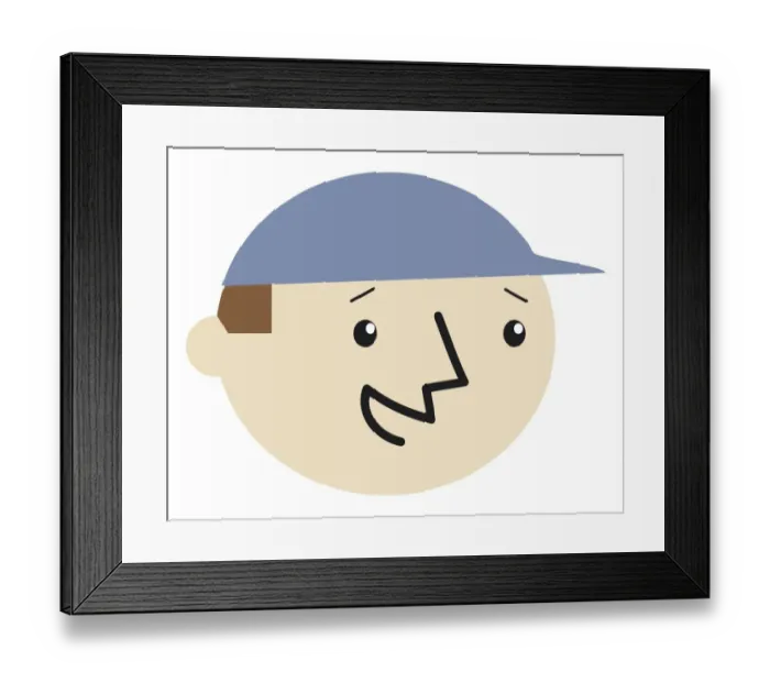 Framed Print : Digital cartoon illustration of smiling boy wearing a blue cap