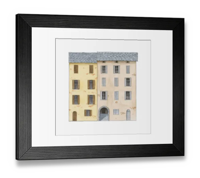 Framed Print : Digital illustration of patriarchal houses in Castagniccia region on the island of Corsica built to hold several families Framed Print : Digital illustration of patriarchal houses in Castagniccia region on the island of Corsica built to hold several families