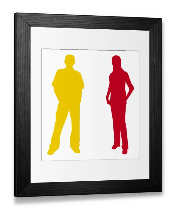 Framed Print : Digital illustration of yellow silhouette of man and red silhouette of woman Framed Print : Digital illustration of yellow silhouette of man and red silhouette of woman