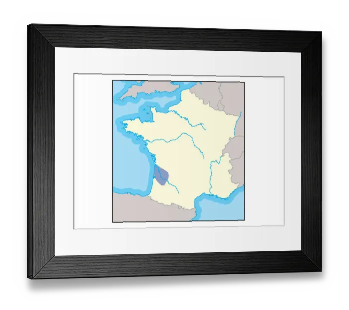 Framed Print : Digital illustration of Bordeaux wine region in France, shown in purple Framed Print : Digital illustration of Bordeaux wine region in France, shown in purple