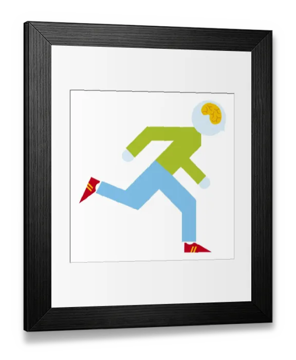 Framed Print : Digital illustration of running man showing brain inside head Framed Print : Digital illustration of running man showing brain inside head