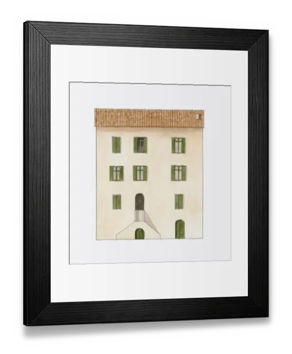 Framed Print : Digital illustration of apartment house on island of Corsica, modelled on condominiums consisting of several apartments Framed Print : Digital illustration of apartment house on island of Corsica, modelled on condominiums consisting of several apartments