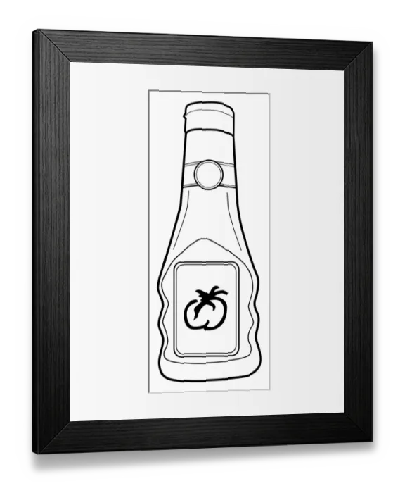 Framed Print : Black and white digital illustration of tomato ketchup bottle