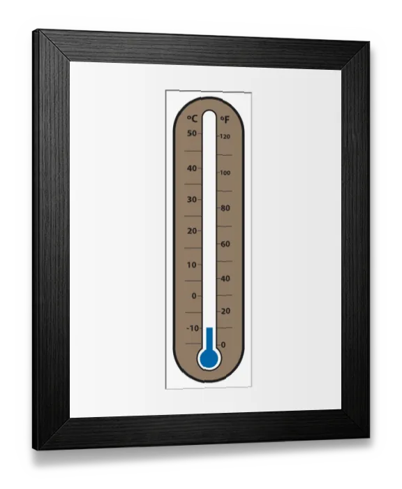 Framed Print : Digital illustration of weather thermometer showing 10 degrees Framed Print : Digital illustration of weather thermometer showing 10 degrees