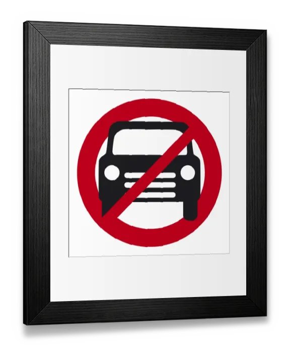 Framed Print : Digital Illustration of car in circle with diagonal line through center Framed Print : Digital Illustration of car in circle with diagonal line through center
