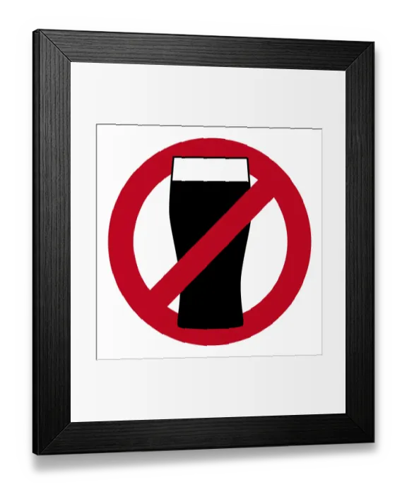 Framed Print : Digital illustration of pint of beer in circle with diagonal line through center Framed Print : Digital illustration of pint of beer in circle with diagonal line through center