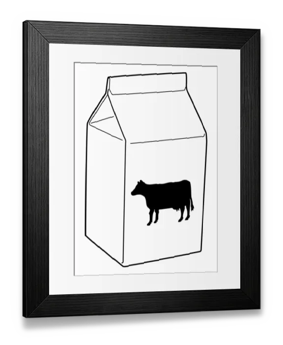 Framed Print : Black and white digital illustration of cow on front of milk carton Framed Print : Black and white digital illustration of cow on front of milk carton