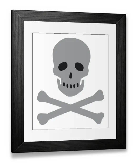 Framed Print : Black and white digital illustration of skull and crossbones