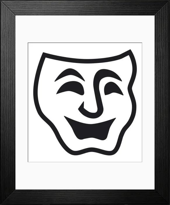 Framed Print : Black and white digital illustration of comedy mask Framed Print : Black and white digital illustration of comedy mask