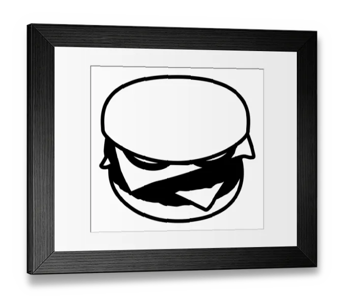 Framed Print : Black and white digital illustration of hamburger with cheese in bread bun Framed Print : Black and white digital illustration of hamburger with cheese in bread bun