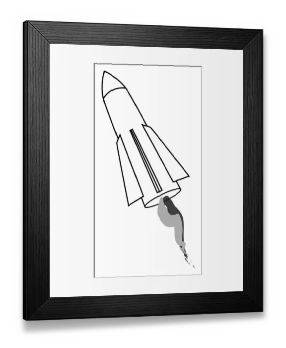 Framed Print : Black and white digital illustration of rocket Framed Print : Black and white digital illustration of rocket