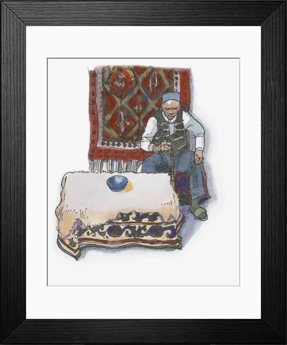 Framed Print : Digital illustration of man selling Turkish carpets Framed Print : Digital illustration of man selling Turkish carpets