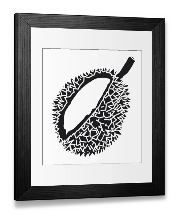 Framed Print : Black and white digital illustration of Durian showing aril and thorn-covered husk Framed Print : Black and white digital illustration of Durian showing aril and thorn-covered husk