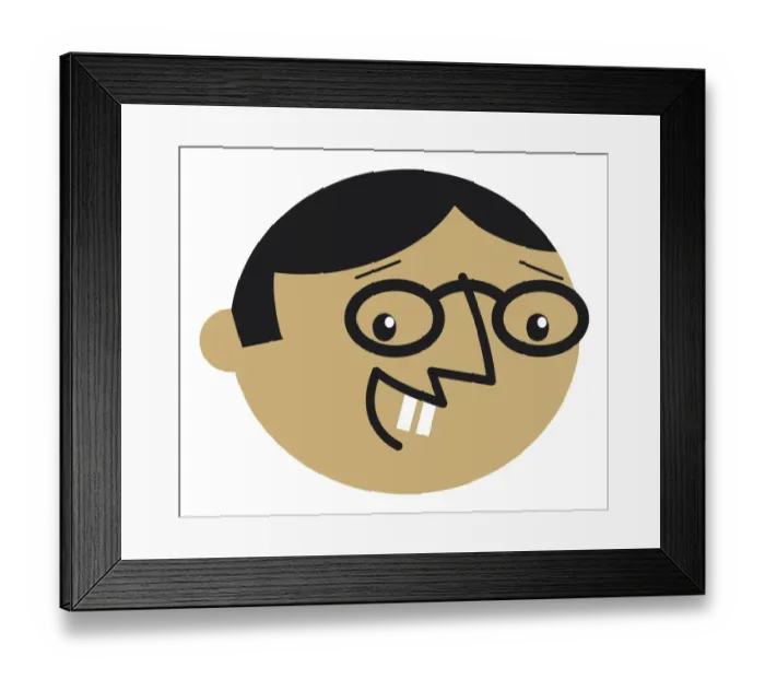 Framed Print : Digital cartoon of man with large protruding front teeth, and round spectacles