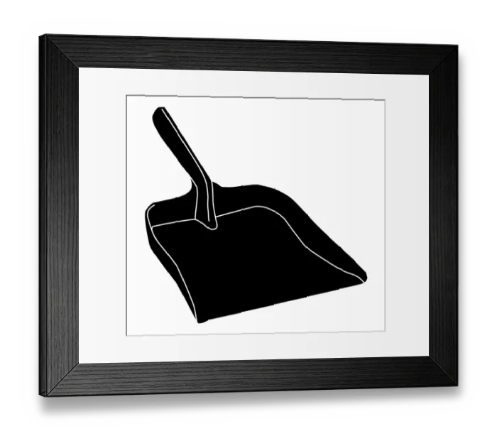 Framed Print : Black and white digital illustration of dustpan Framed Print : Black and white digital illustration of dustpan