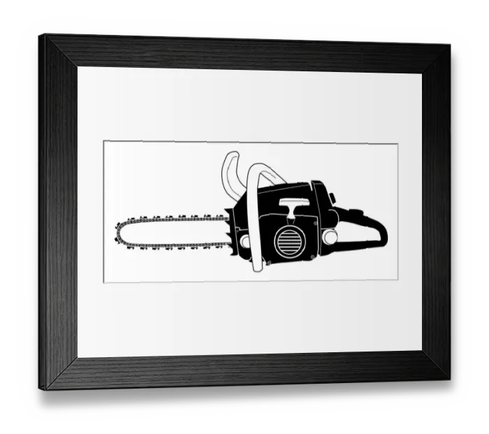 Framed Print : Black and white digital illustration of chainsaw Framed Print : Black and white digital illustration of chainsaw