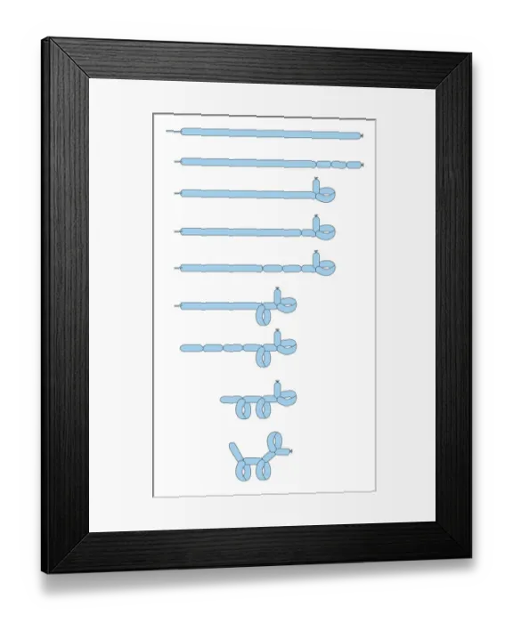 Framed Print : Digital illustration of image sequence showing how to make poodle out of a blue balloon Framed Print : Digital illustration of image sequence showing how to make poodle out of a blue balloon