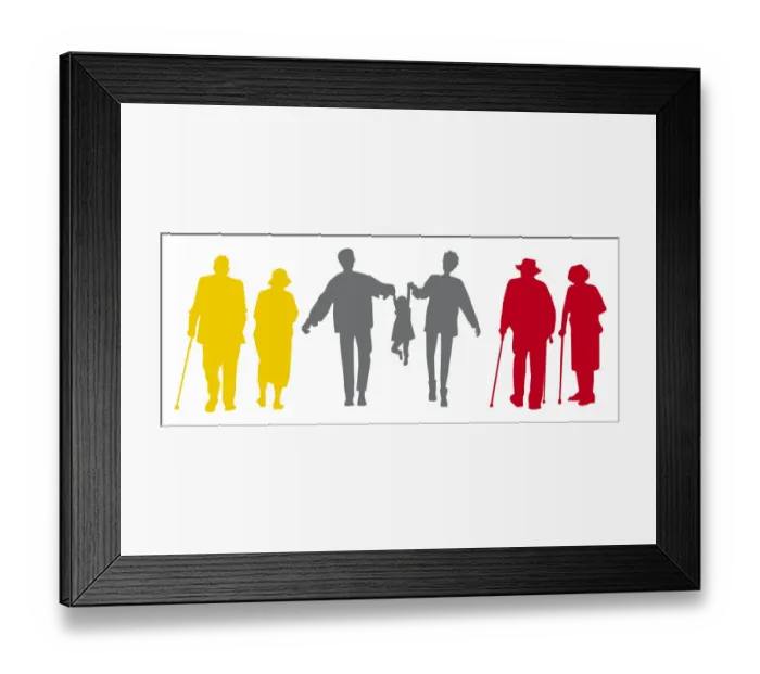 Framed Print : Digital illustration of multi-generation family shown in silhouette Framed Print : Digital illustration of multi-generation family shown in silhouette